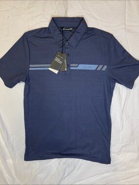 Travis Mathew Navy Polo with Light Blue Chest Stripe